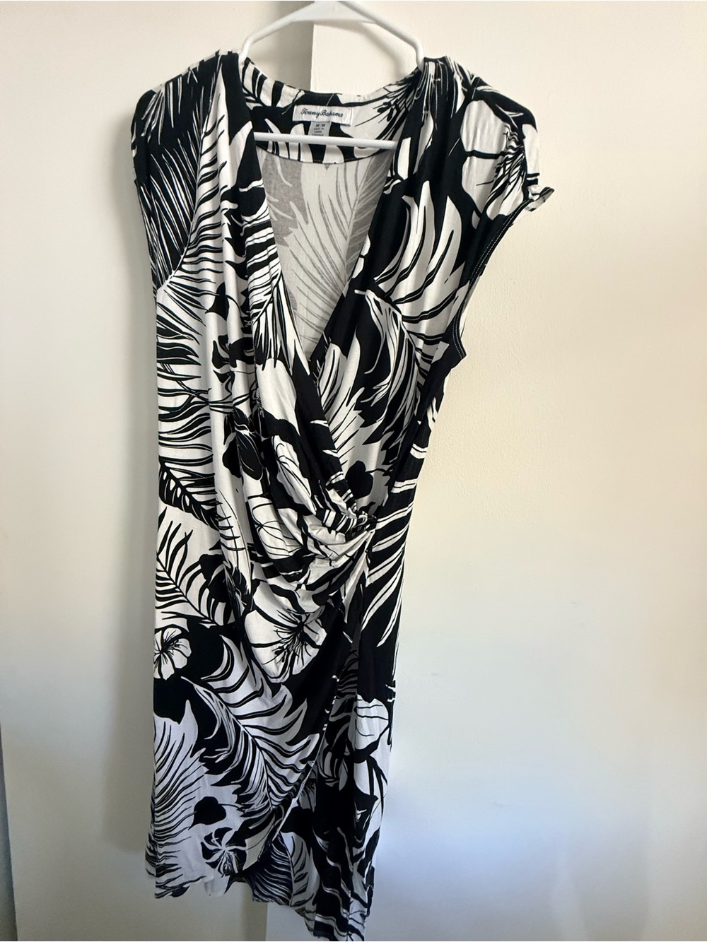 Tommy Bahama Black and White Tropical Wrap Dress
